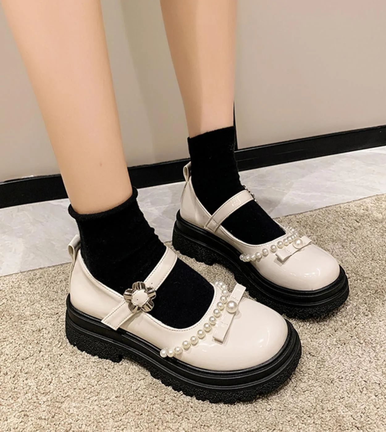 Scarpe Lolita Harajuku Donna E Girl Chunky Platform Costume Cosplay Studente Mary Jane Scarpa nera 2022