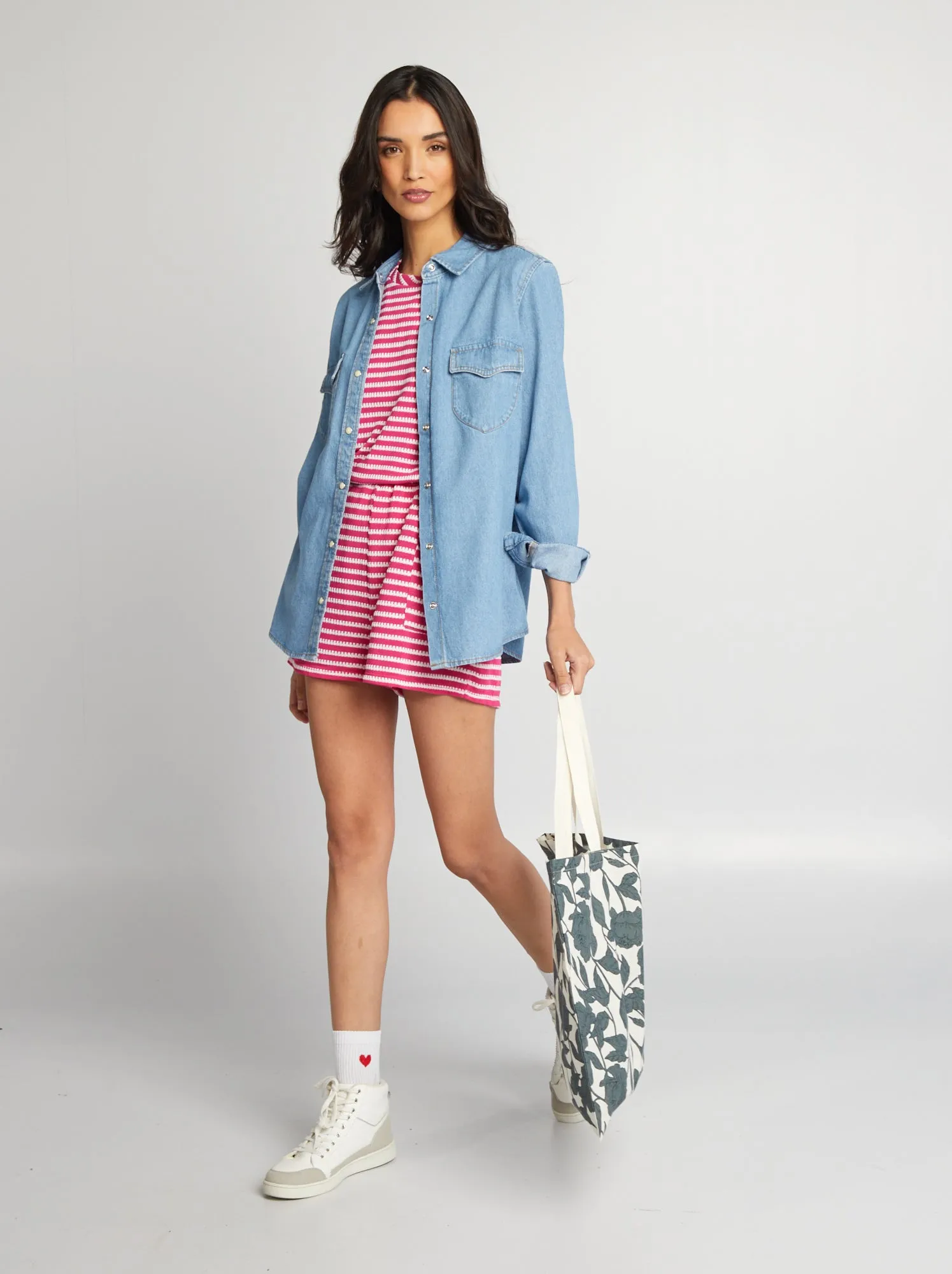 Shorts a righe all'uncinetto - BIANCO