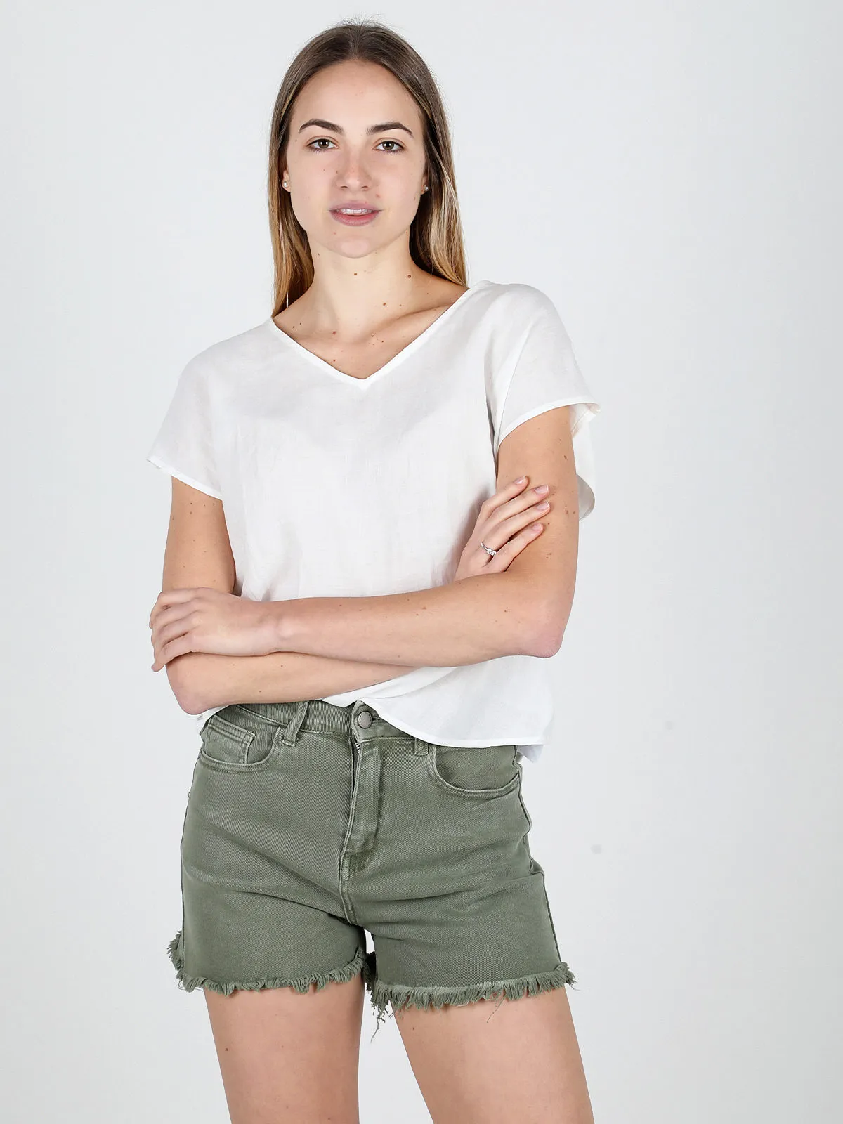 Solada Blouse femme en lin à col V