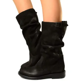 Stivali Biker Boots a Metà Polpaccio in Pelle Vintage Neri