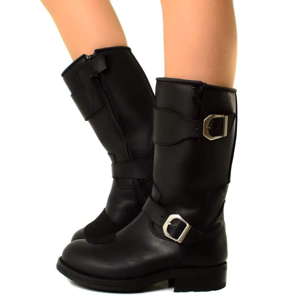 Stivali Biker Boots Waterproof con fondo Vibram in Pelle Nera