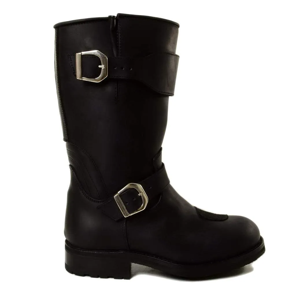 Stivali Biker Boots Waterproof con fondo Vibram in Pelle Nera