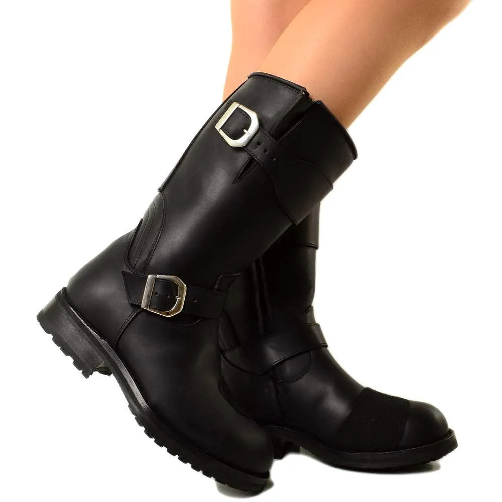 Stivali Biker Boots Waterproof con fondo Vibram in Pelle Nera