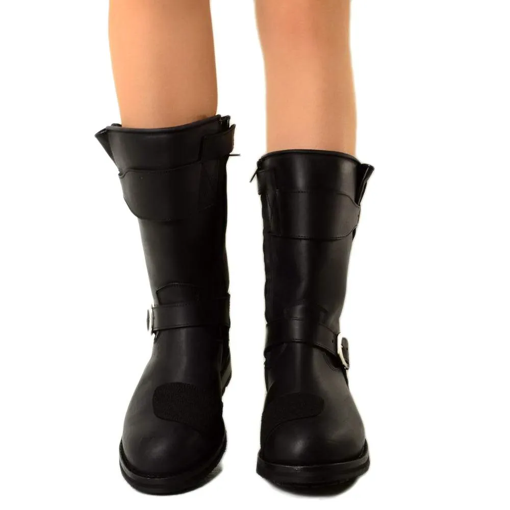 Stivali Biker Boots Waterproof con fondo Vibram in Pelle Nera
