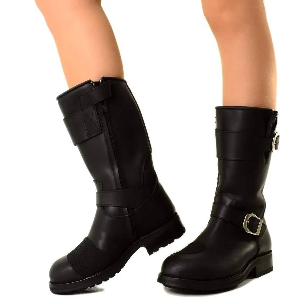 Stivali Biker Boots Waterproof con fondo Vibram in Pelle Nera
