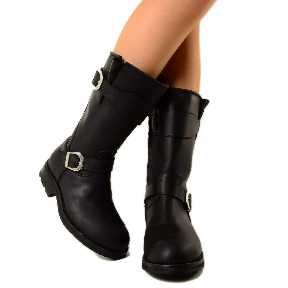 Stivali Biker Boots Waterproof con fondo Vibram in Pelle Nera