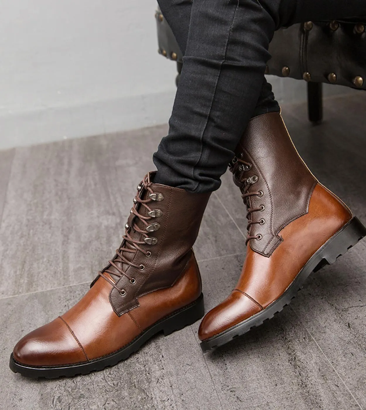 Stivali casual da uomo in vera pelle vintage da uomo Stivali in pelle da uomo a punta