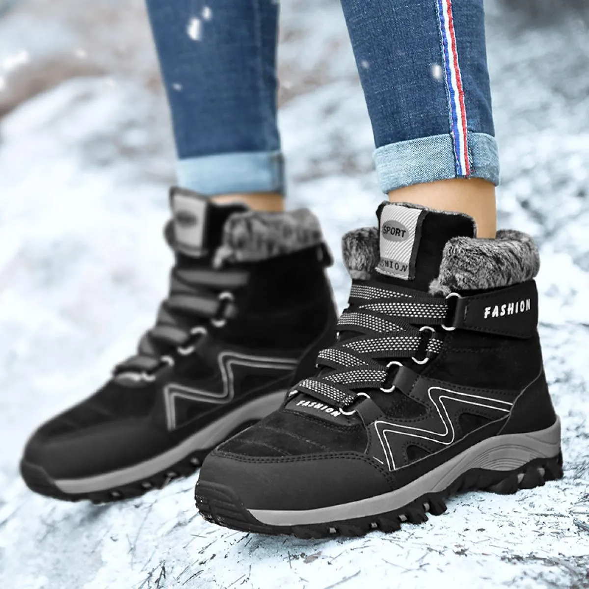 Stivali da neve da uomo di grandi dimensioni Amanti dell'inverno Scarpe di cotone in pile caldo Scarpe da ginnastica alte antisc