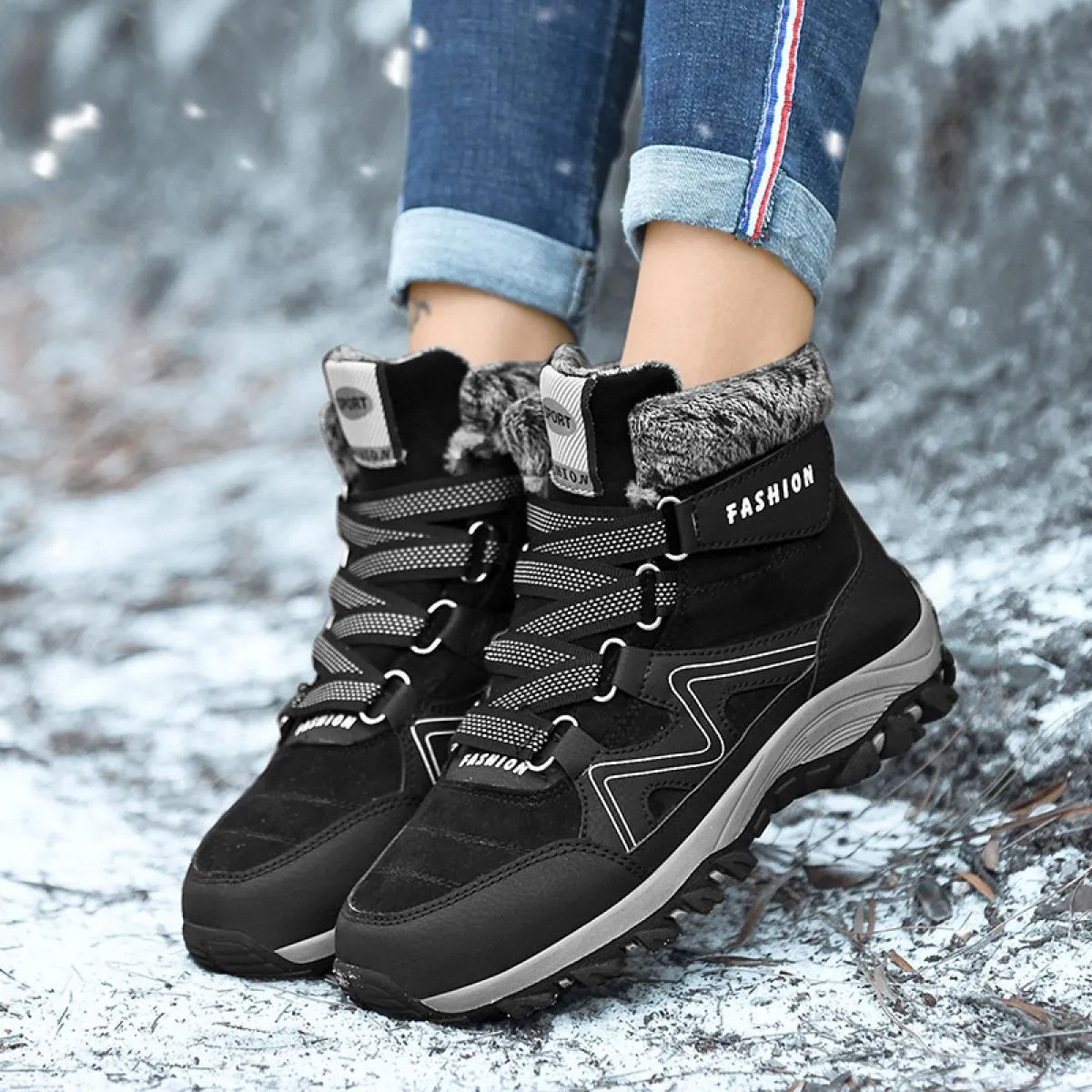 Stivali da neve da uomo di grandi dimensioni Amanti dell'inverno Scarpe di cotone in pile caldo Scarpe da ginnastica alte antisc