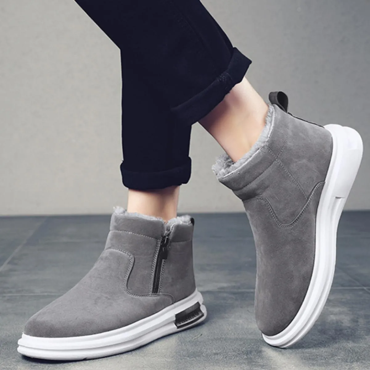 Stivali da neve ispessiti da uomo Stile Moda Caldo pile di cotone Scarpe Testa tonda Cerniera laterale Antiscivolo Appartamenti