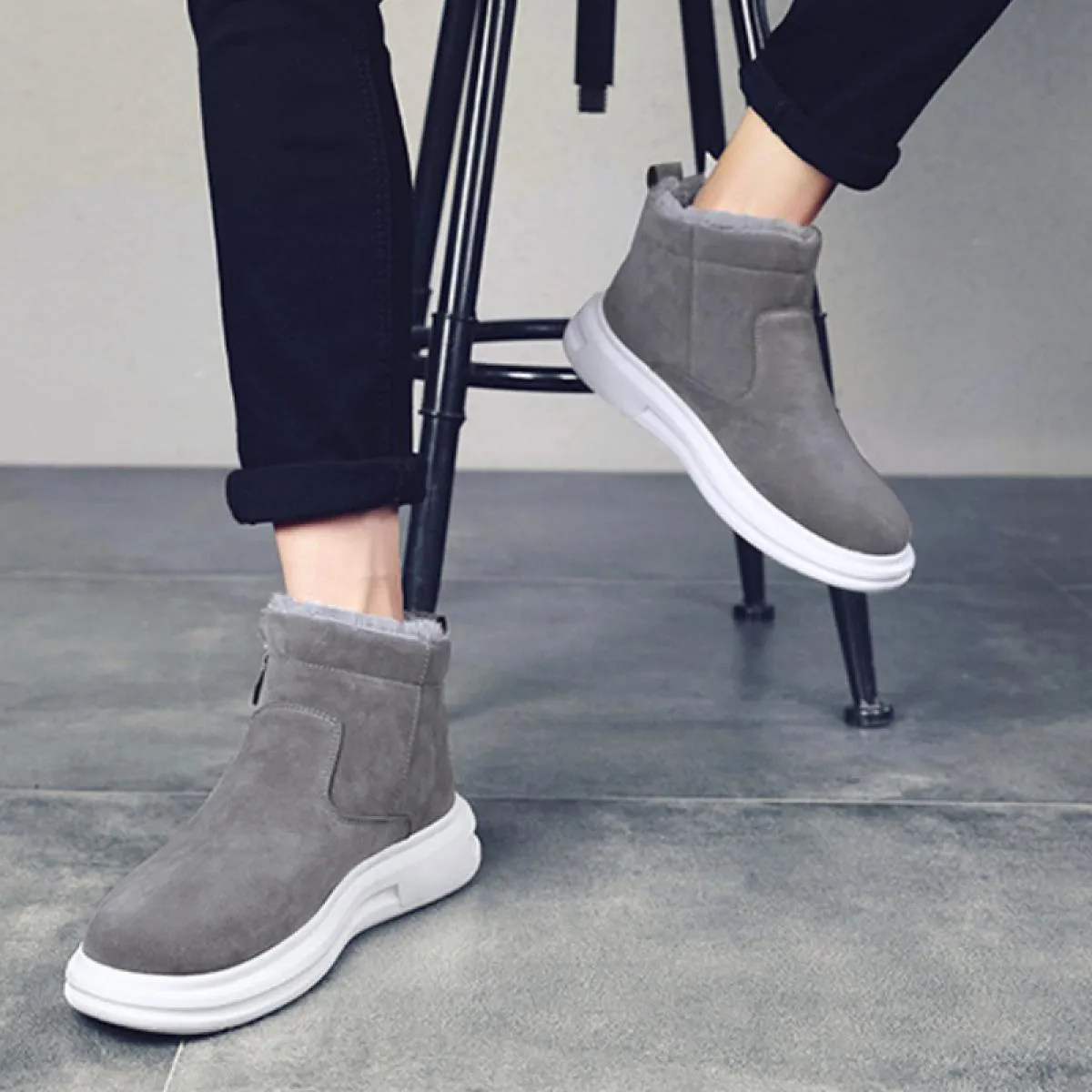 Stivali da neve ispessiti da uomo Stile Moda Caldo pile di cotone Scarpe Testa tonda Cerniera laterale Antiscivolo Appartamenti
