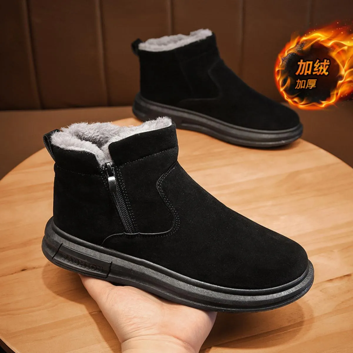 Stivali da neve ispessiti da uomo Stile Moda Caldo pile di cotone Scarpe Testa tonda Cerniera laterale Antiscivolo Appartamenti