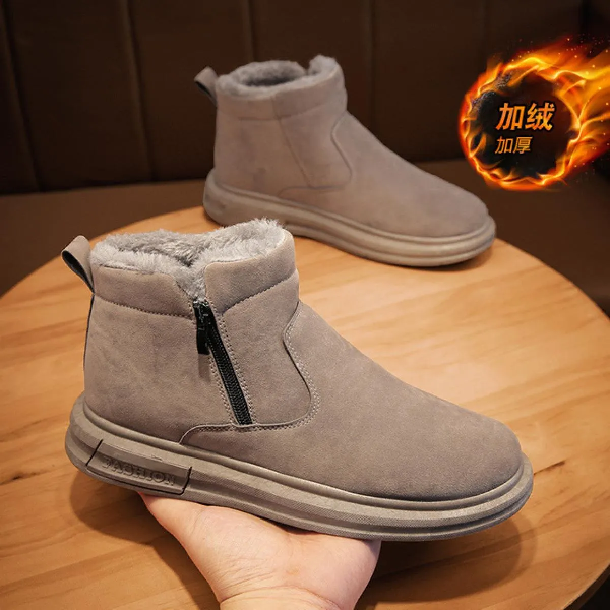 Stivali da neve ispessiti da uomo Stile Moda Caldo pile di cotone Scarpe Testa tonda Cerniera laterale Antiscivolo Appartamenti