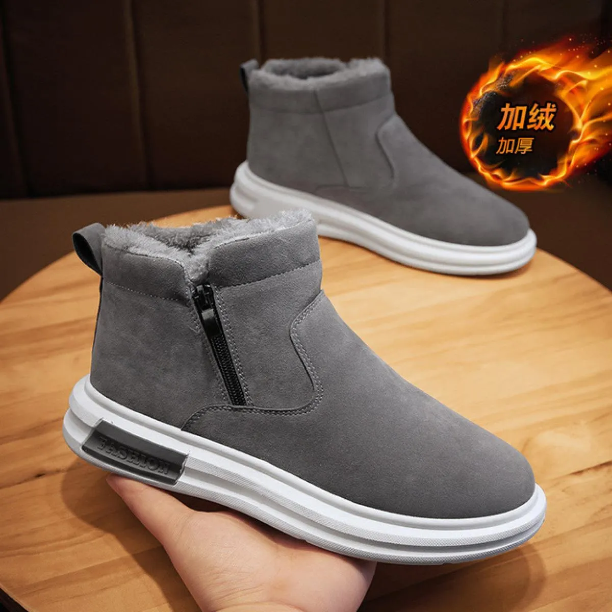 Stivali da neve ispessiti da uomo Stile Moda Caldo pile di cotone Scarpe Testa tonda Cerniera laterale Antiscivolo Appartamenti