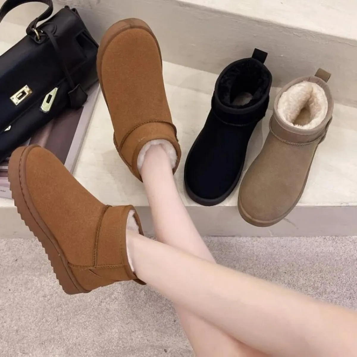 Stivali da neve Tubo corto da donna Scarpe di cotone ispessito Antiscivolo Scarpe invernali nuove Scarpe da donna per studenti 2