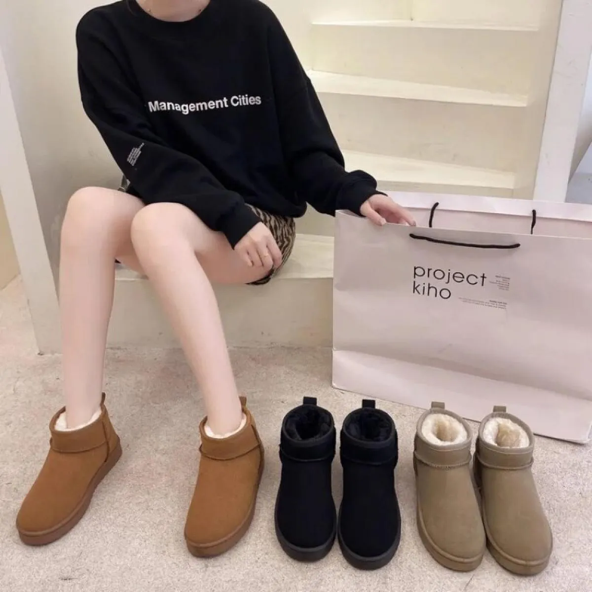 Stivali da neve Tubo corto da donna Scarpe di cotone ispessito Antiscivolo Scarpe invernali nuove Scarpe da donna per studenti 2