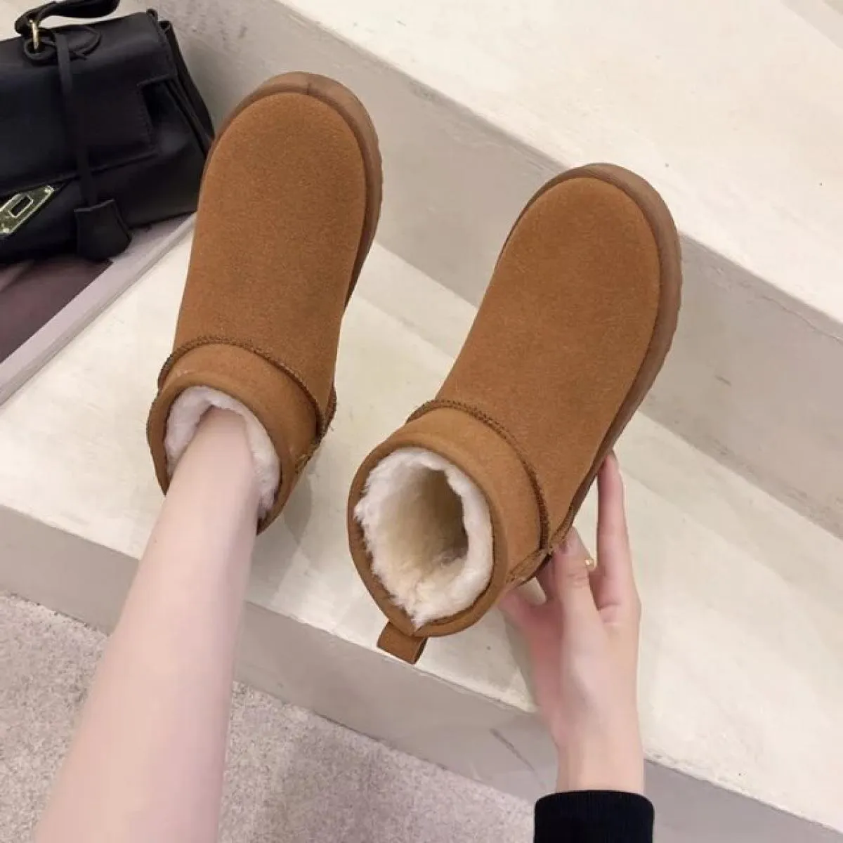 Stivali da neve Tubo corto da donna Scarpe di cotone ispessito Antiscivolo Scarpe invernali nuove Scarpe da donna per studenti 2