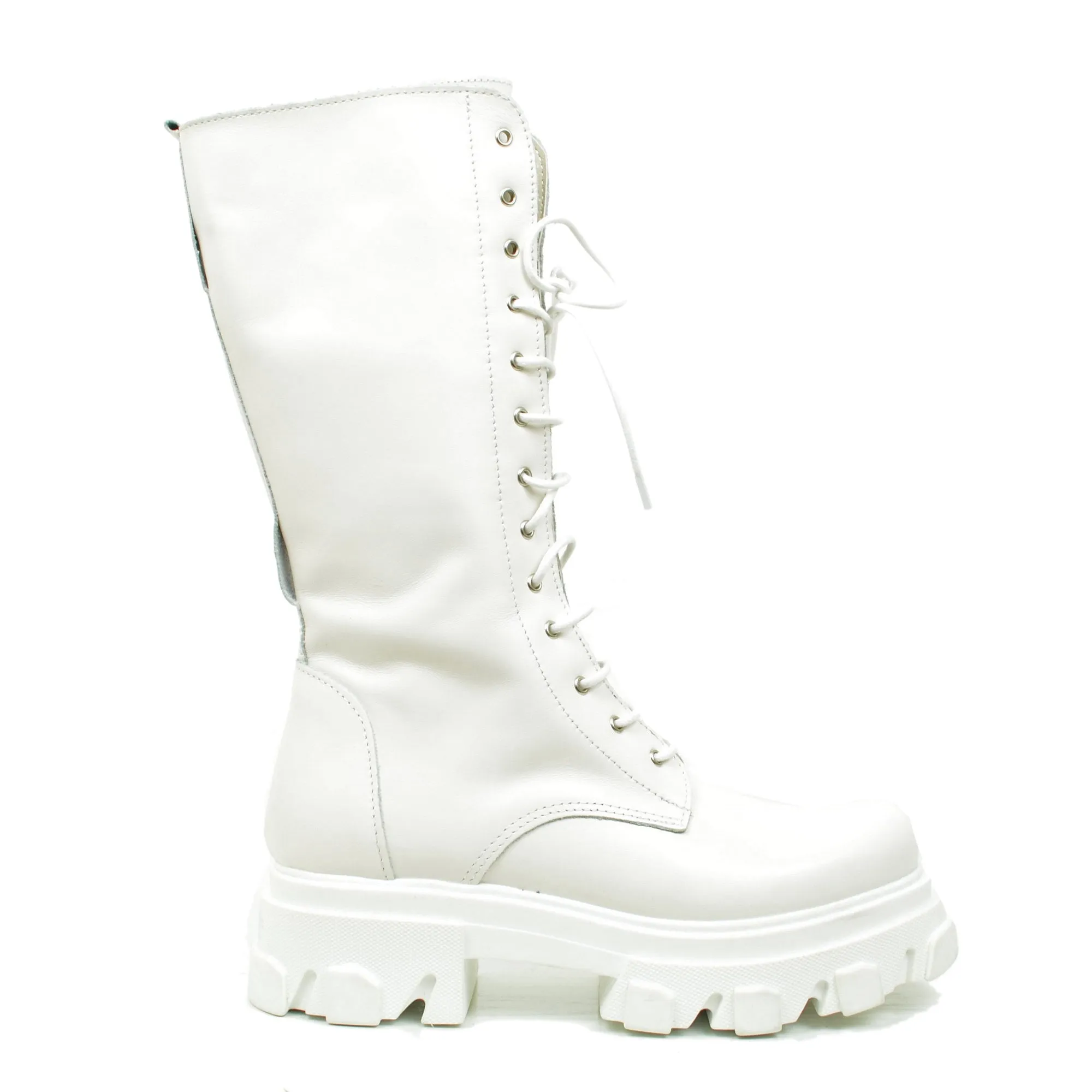 Stivali Donna Anfibi Bianchi in Pelle Made in Italy