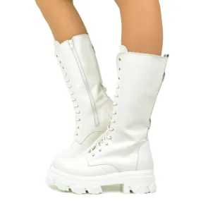 Stivali Donna Anfibi Bianchi in Pelle Made in Italy