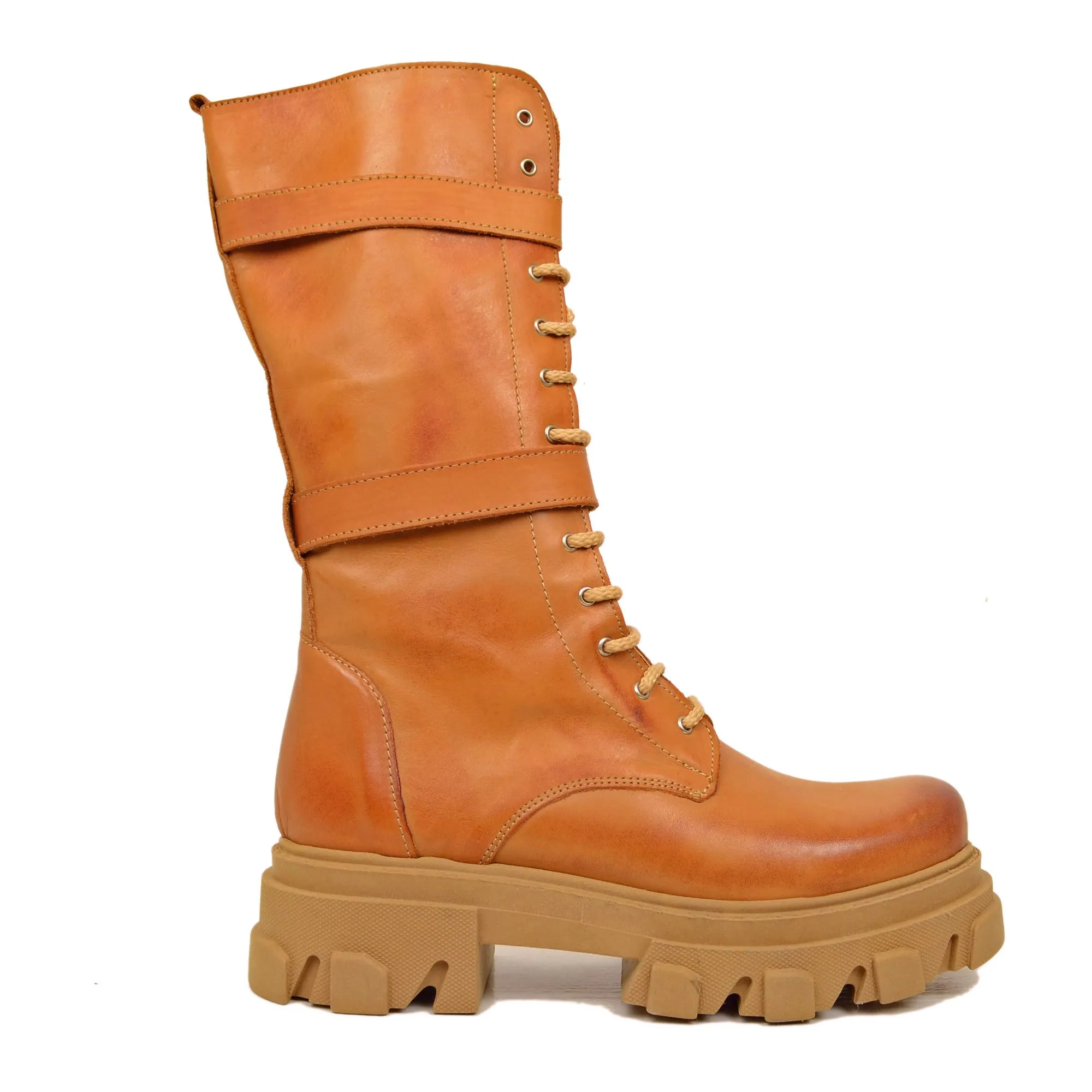Stivali Donna Anfibi Marroni in Pelle Made in Italy