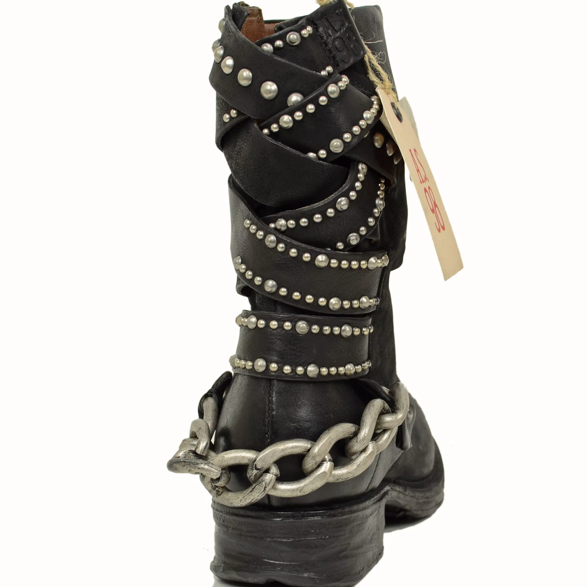 Stivali Donna Biker Neri A.S.98 in Pelle con Borchie e Zip