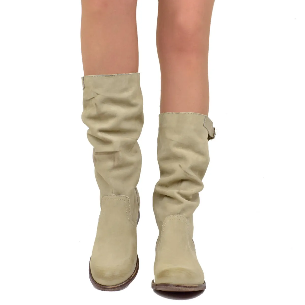 Stivali Donna Estivi in Pelle Nabuk Vintage Taupe Made in Italy