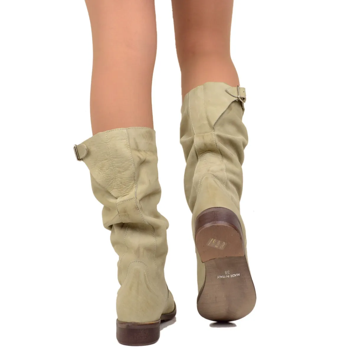 Stivali Donna Estivi in Pelle Nabuk Vintage Taupe Made in Italy