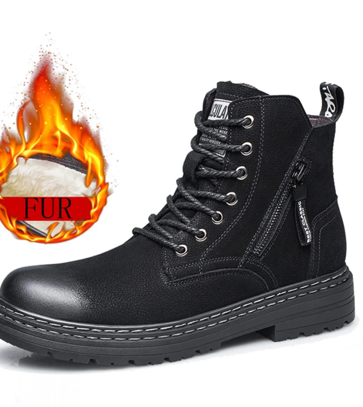 Stivali invernali in pelle con cerniera laterale Stivali alti di tendenza Stivali da combattimento in vera pelle da uomo Botas O