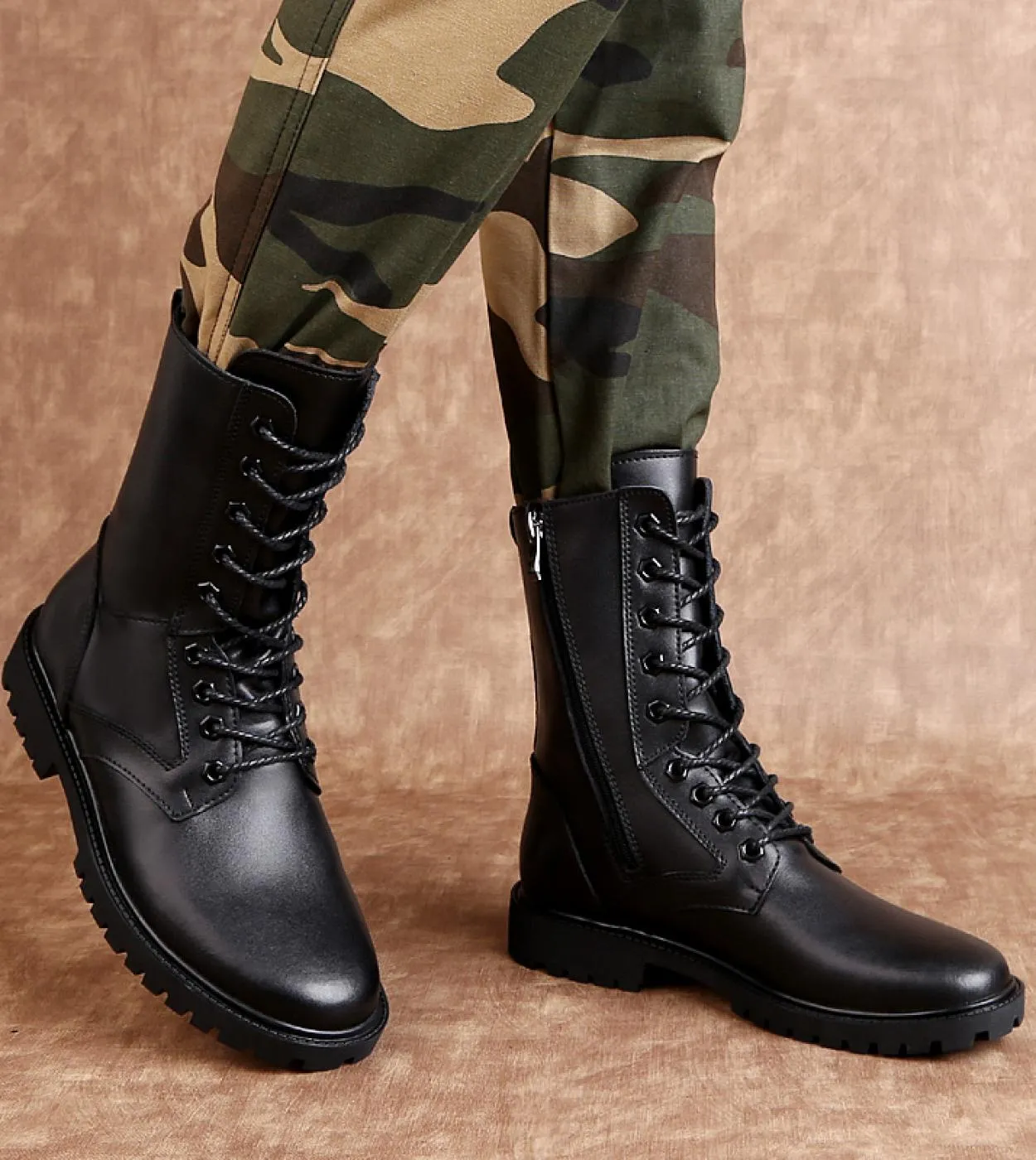Stivali lunghi da uomo invernali Stivali da moto punk moda casual Stivali stringati in pelle da motociclista neri alti Scarpa da