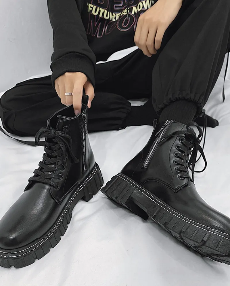 Stivali Martin Stivali nuovi da uomo Scarpe con cerniera laterale Stivali alti in pelle Stivali da uomo autunno e inverno