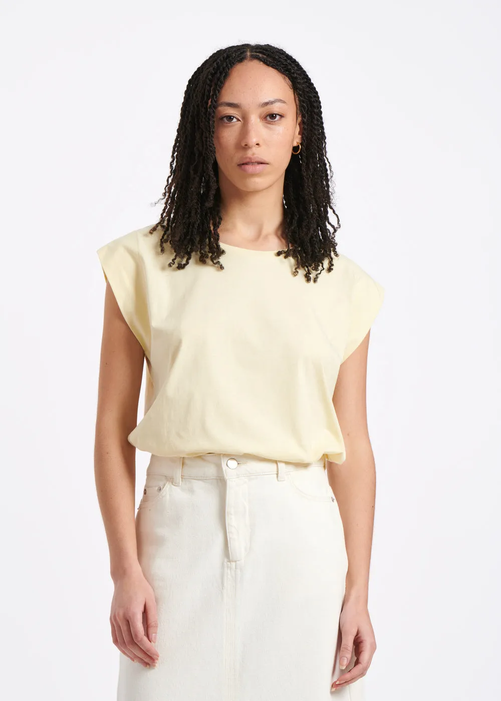 T-shirt jaune clair sans manches en coton biologique