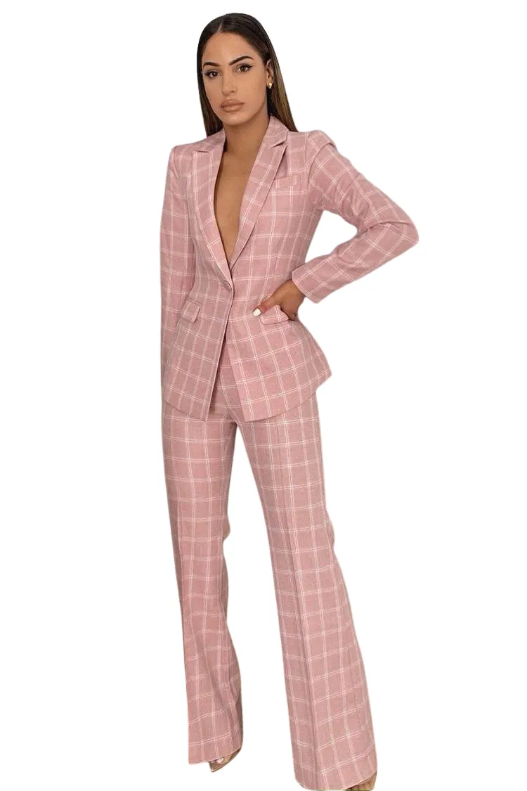 Tailleur Donna Coordinato Giacca Pantalone Fantasia Quadretti