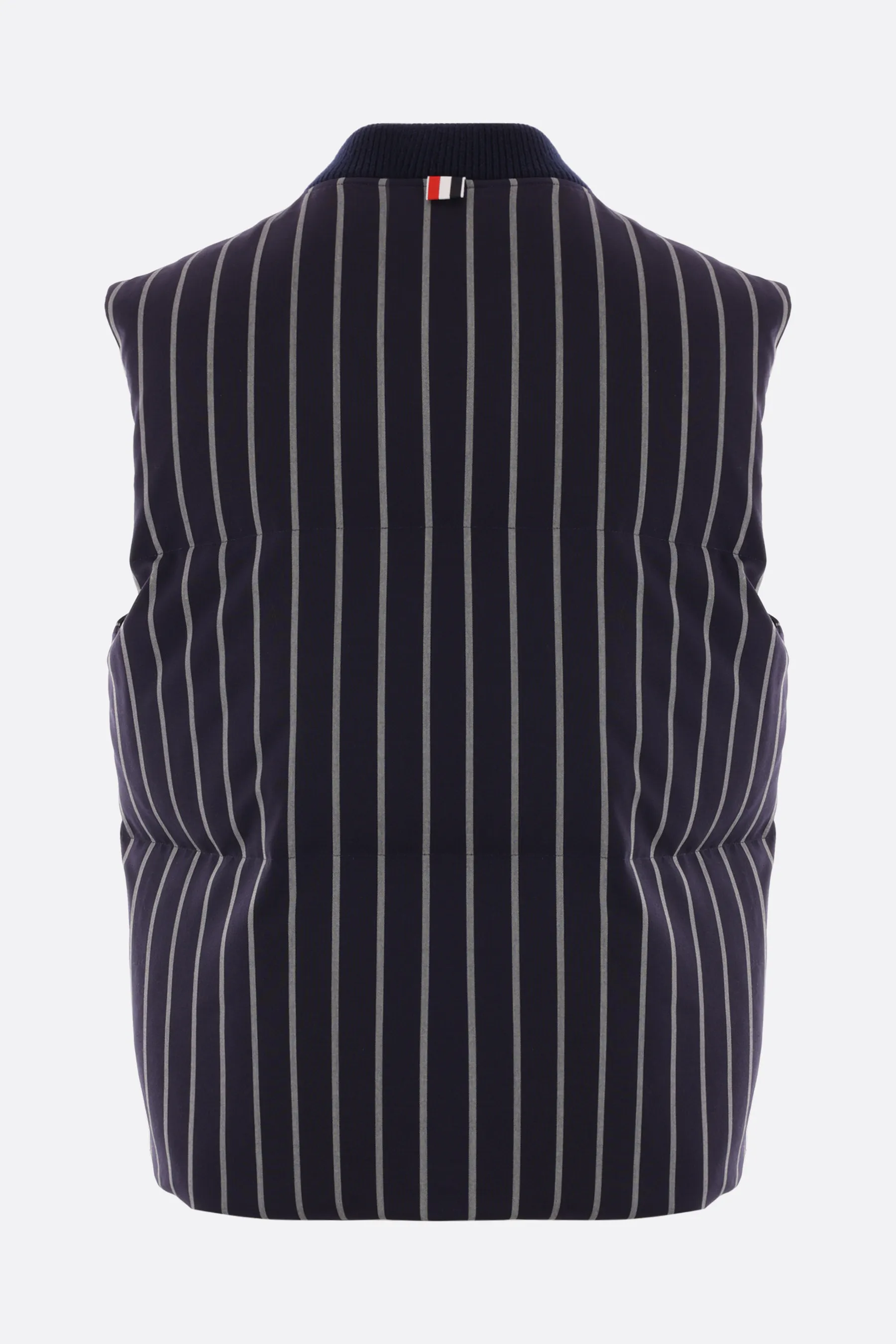 THOM BROWNE piumino smanicato in lana a righe