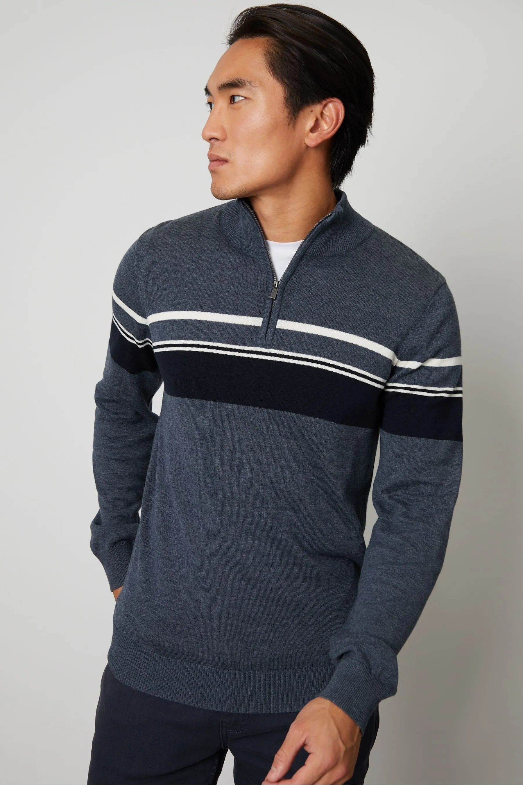 Threadbare A righe - Maglia lavorata con zip corta