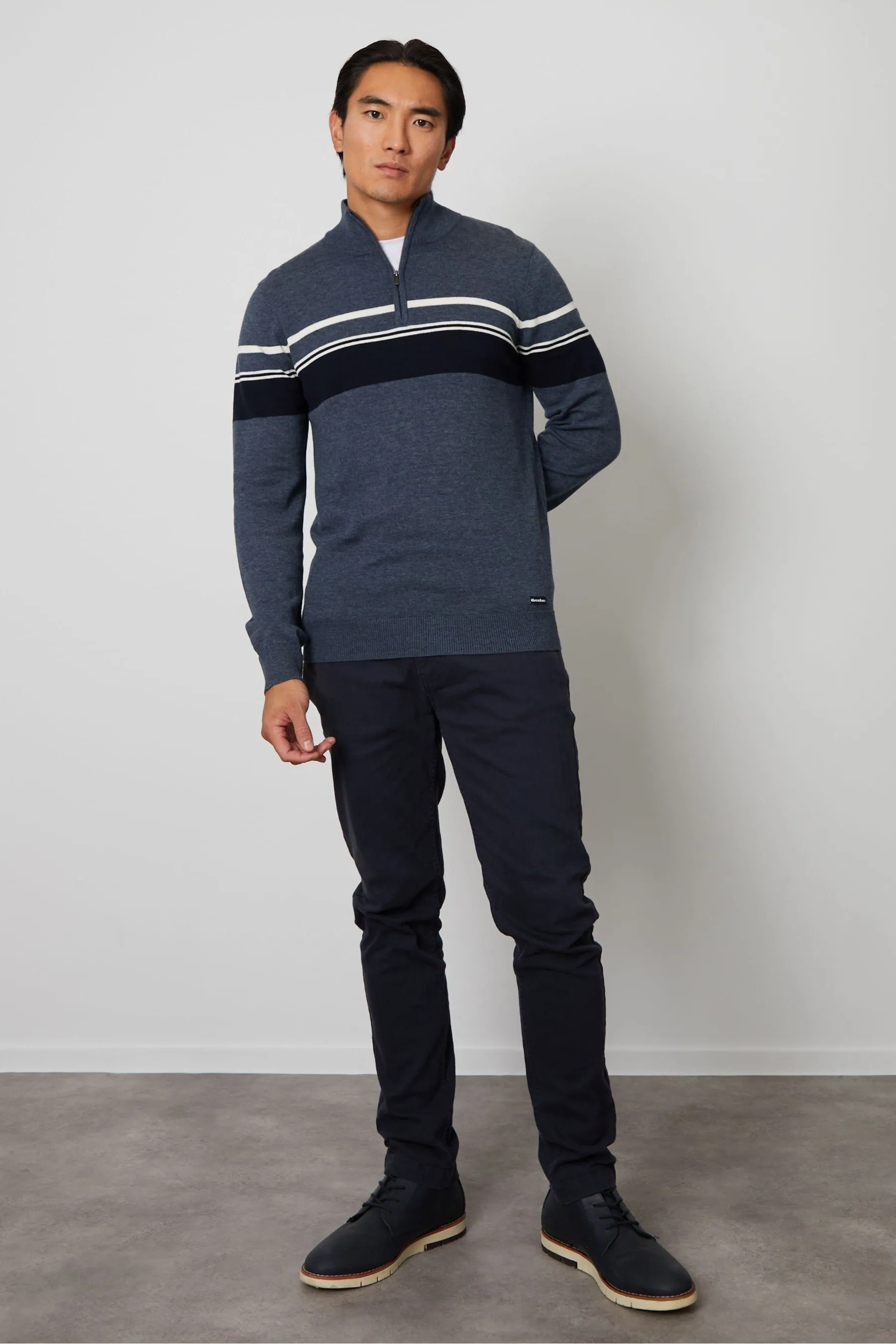 Threadbare A righe - Maglia lavorata con zip corta