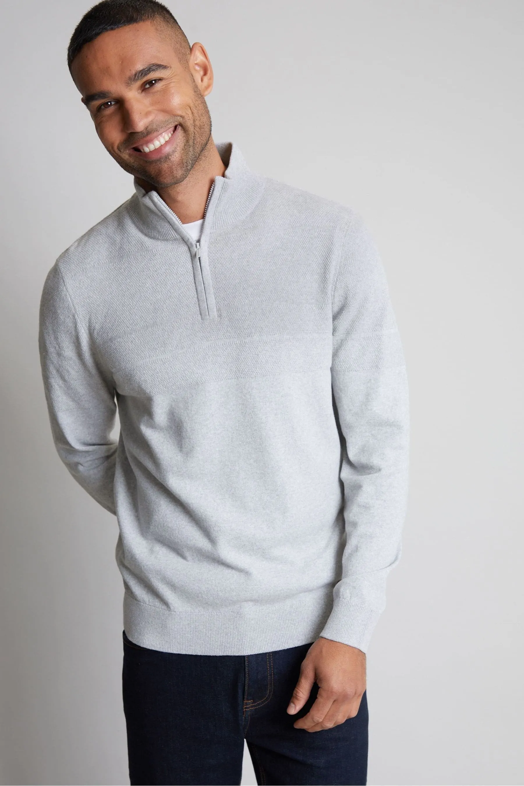 Threadbare Dettaglio A righe testurizzate Quarter Zip Maglione    