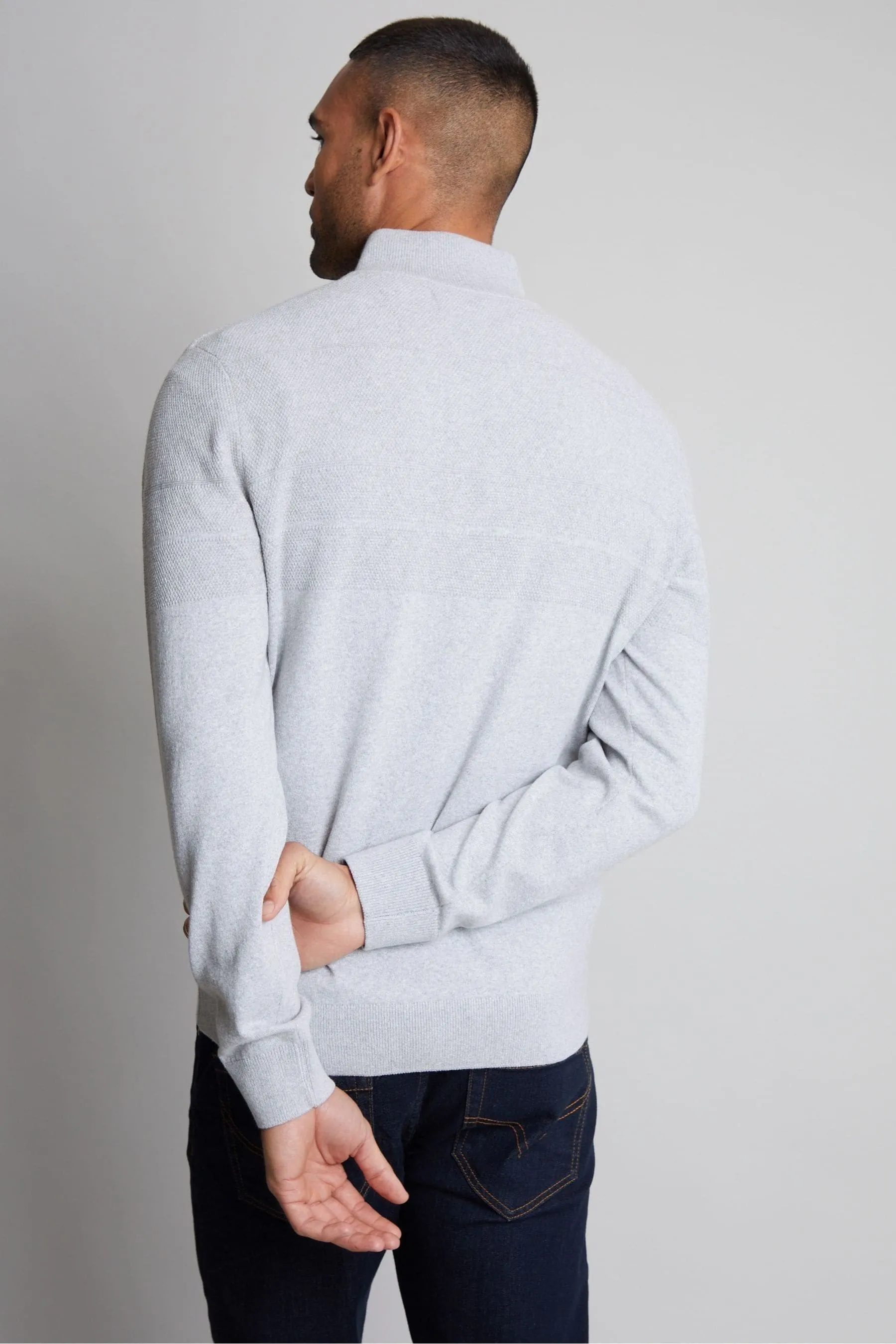 Threadbare Dettaglio A righe testurizzate Quarter Zip Maglione    