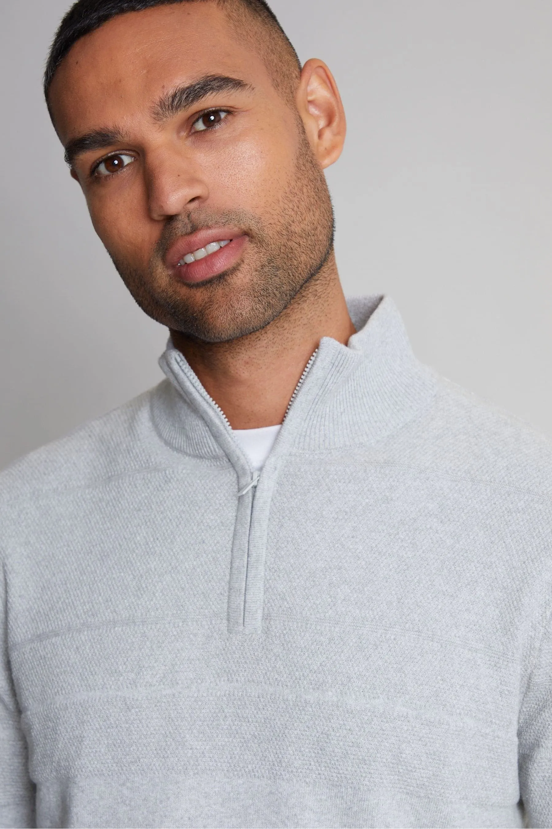 Threadbare Dettaglio A righe testurizzate Quarter Zip Maglione    