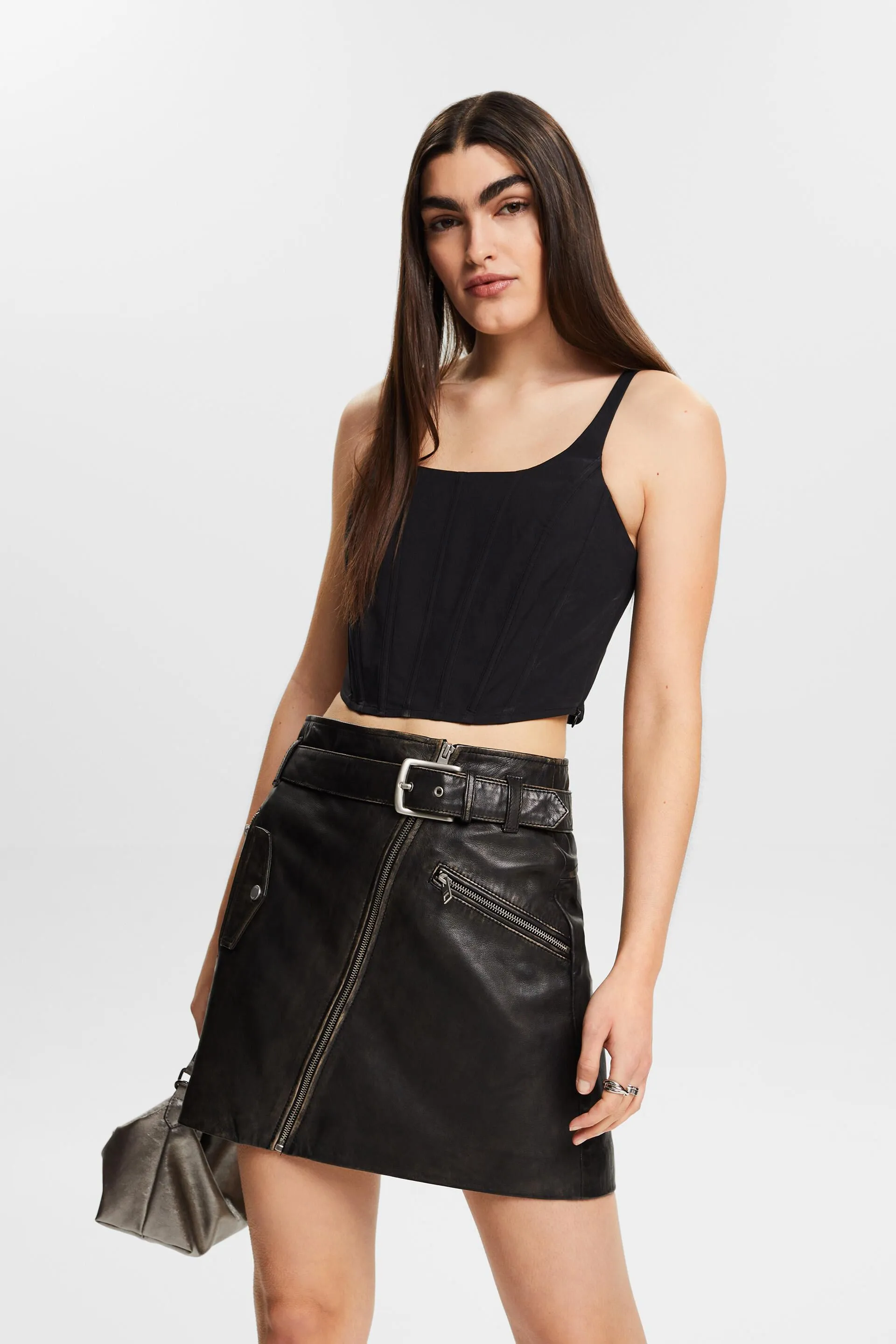 Top a corsetto accorciato in popeline di cotone