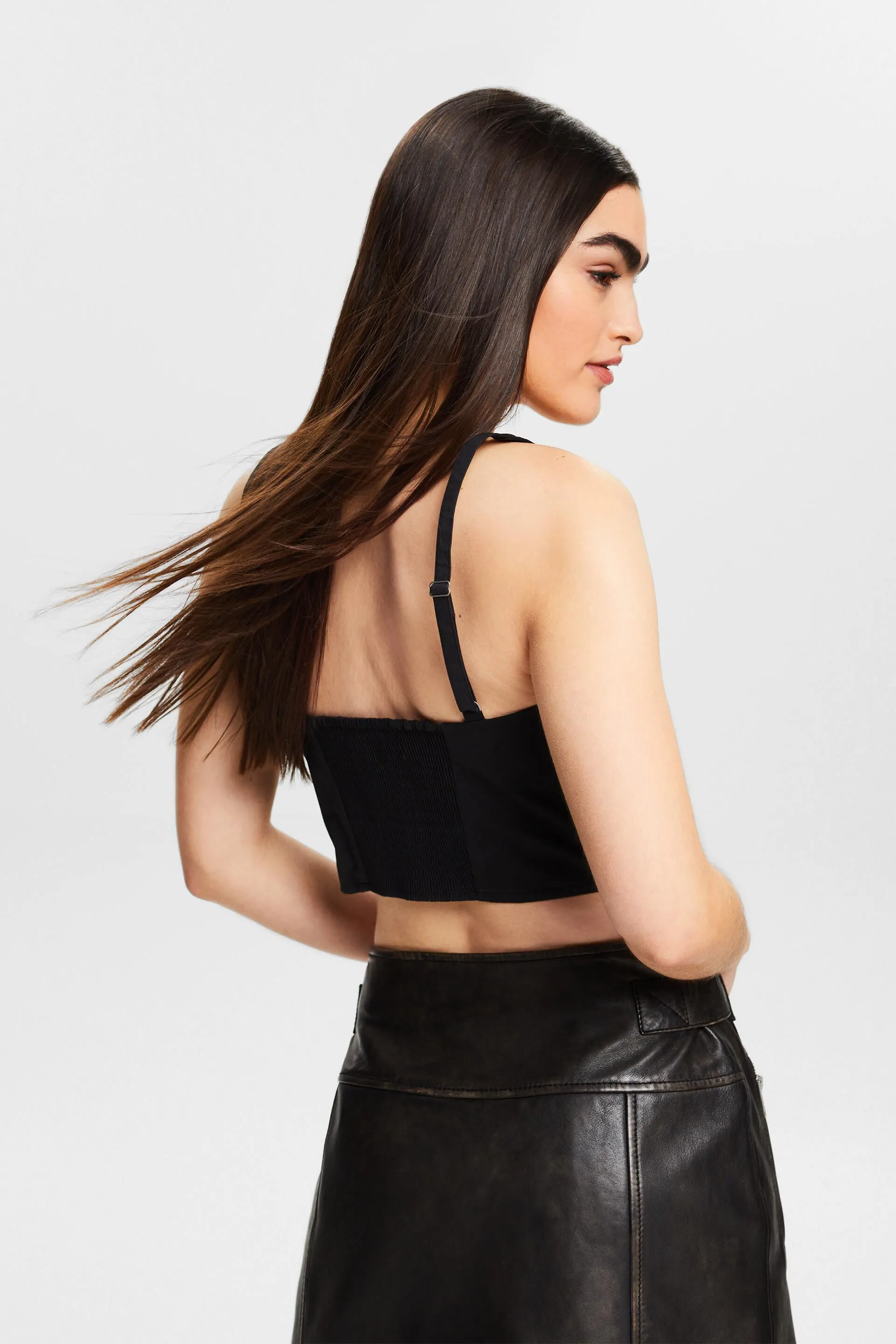 Top a corsetto accorciato in popeline di cotone