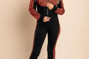 Tuta con stampa leopardata Segovia,rossa