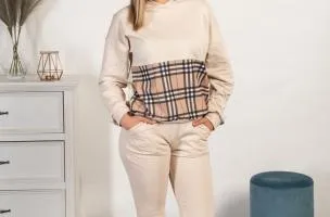 Tuta in cotone a quadri Madelina, beige