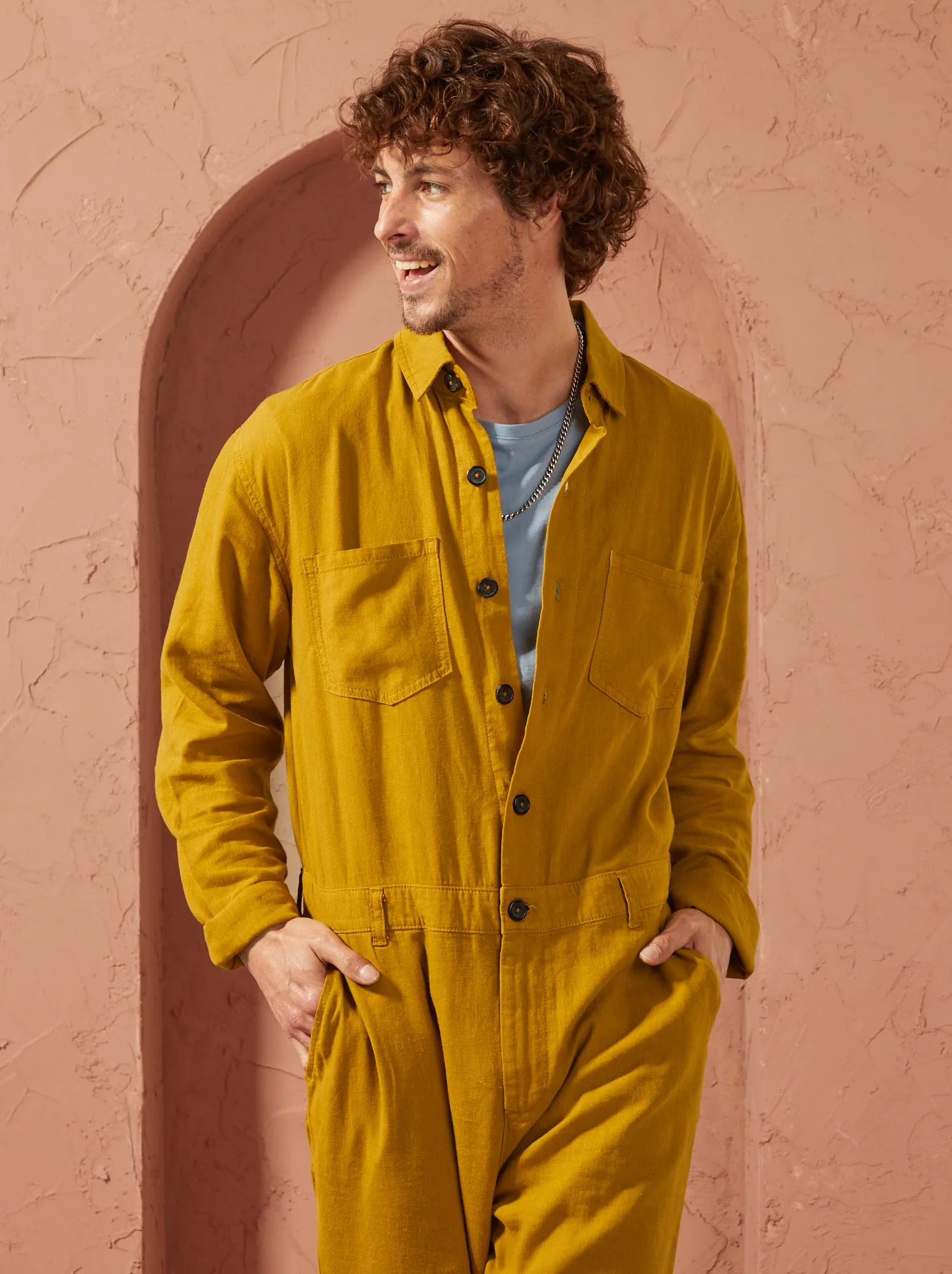 Tuta in misto lino Unisex - GIALLO